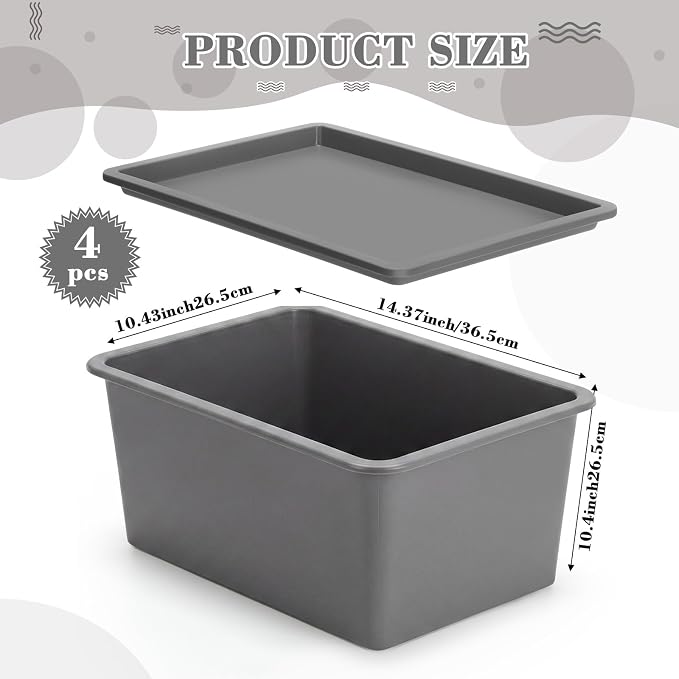 4 Pcs Storage Bins with Lids Plastic Stackable Containers for Classroom Room Organizing Shelves Christmas Ornament Box Baskets(Gray,Small)