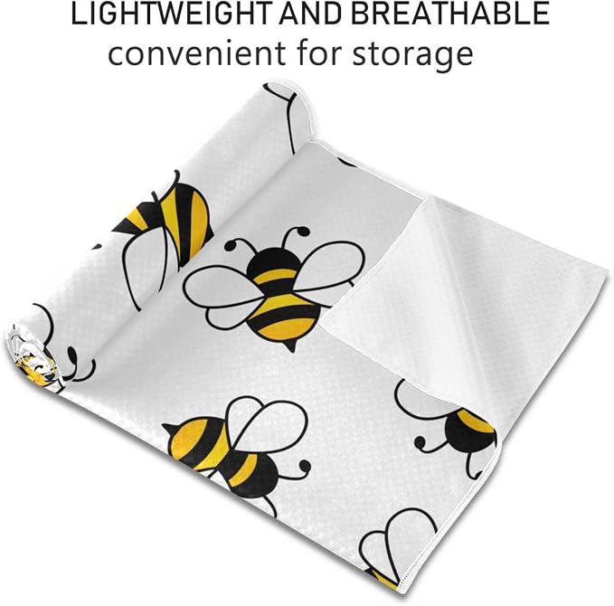 Non Slip Yoga Towel 73 x 27 in Honey Bee Sweat Absorbent Yoga Mat Towel for Hot Yoga, Pilates and Workout