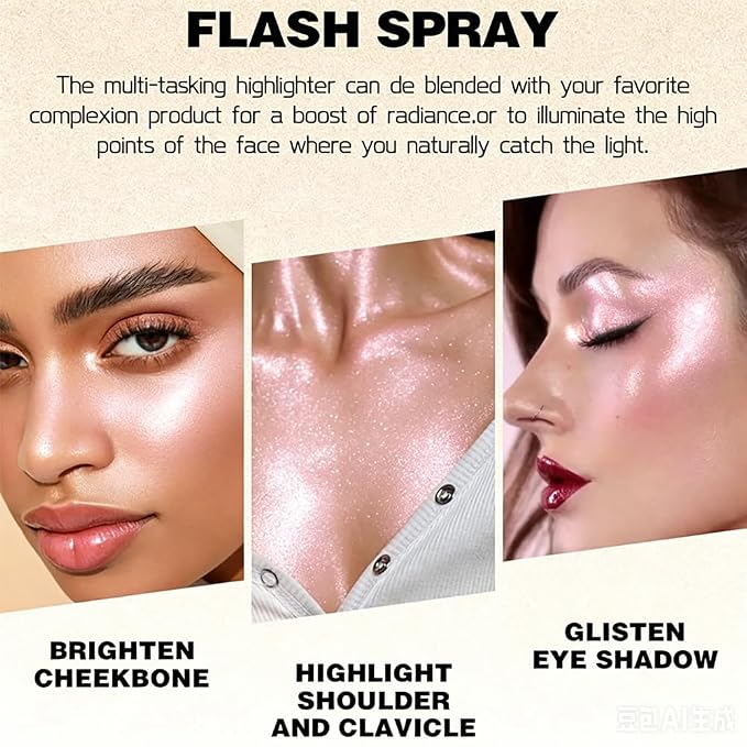 Nude Pink Face and Body Highlighter Spray for Natural Glow Makeup, 0.14oz | High Gloss Powder, Waterproof Shimmer Spray for Women Mardi Gras Singer Concert Music Rave Festival Outfits Accessories