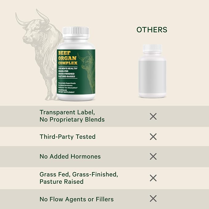 Pink Stork Men's Beef Organ Complex | Grass-Fed, Grass-Finished Beef Liver, Testicle, Prostate + Bone Marrow | Supports Energy, Vitality + Men's Health | Bioavailable Superfoods | 30 Servings