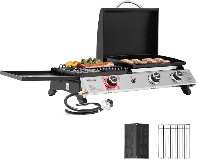 Royal Gourmet PD1305H 3 Burner Propane Gas Grill and Griddle Combo with Lid, 3-in-1 Grill Griddle Combo with 29,000 BTUs Output for Outdoor Cooking, 364 Sq. In. Cooking Area, Silver & Black | 3-in-1 Grill Griddle Combo | 29,000 BTUs Output, 364 Sq. In....