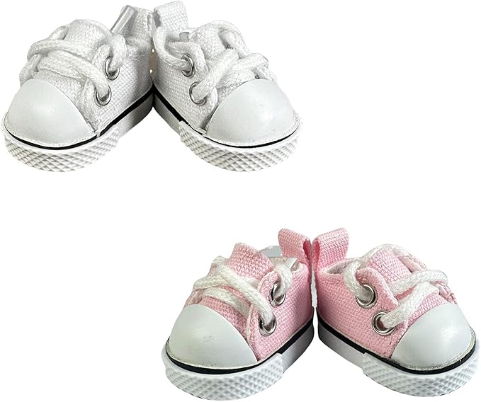 2 Pairs 17cm Doll Shoes, Lace-Up Canvas Sneakers Mini Shoes for 17cm Dolls, Fingerboard Shoes, Mini Finger Shoes, Clothing Accessory for 6.7in Dolls (Pink & White)