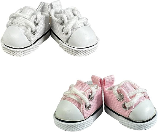 2 Pairs 17cm Doll Shoes, Lace-Up Canvas Sneakers Mini Shoes for 17cm Dolls, Fingerboard Shoes, Mini Finger Shoes, Clothing Accessory for 6.7in Dolls (Pink & White)