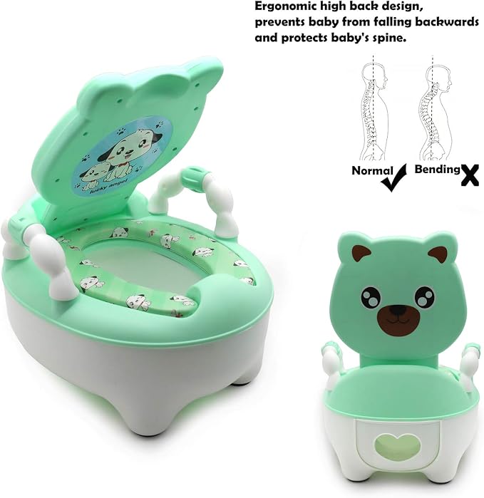 HongK- Portable Baby Kids Green Bear Portable Potty Training Toilet Seat With Pad Toddler Lovely Toilet Comfortable Soft Seat Stool Chair [P/N: ET-BABY003-GREEN]