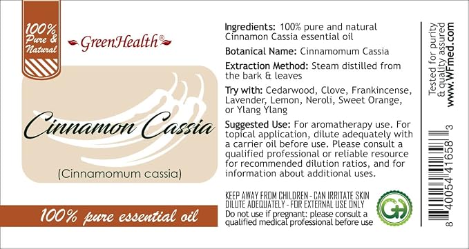 1 fl oz - Cinnamon Cassia Essential Oil (100% Pure & Uncut) - GreenHealth