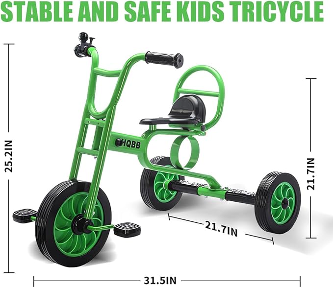 Kids Tricycle for Ages 3+, Preschool Daycare Playground Kids Balance Bike, Home Toddler Trike with Bell and Rubber Wheels, Boys and Girls Indoor/Outdoor Play Equipment