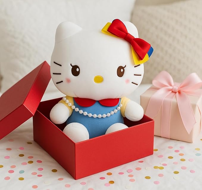 AlphaDesignLuxe Kitty Plush 10” Collectible Kitty Plushie Cute Stuffed Animal Toy Adorable Kawaii Doll (Pearls Classic)