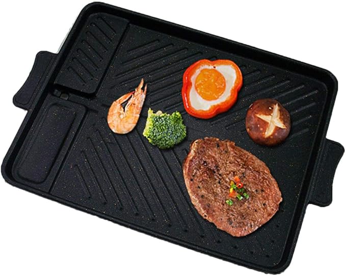 Korean-Style Non-Stick Smokeless Rectangular Grill Pan Baking Tray Barbecue Plate for Indoor Outdoor BBQ