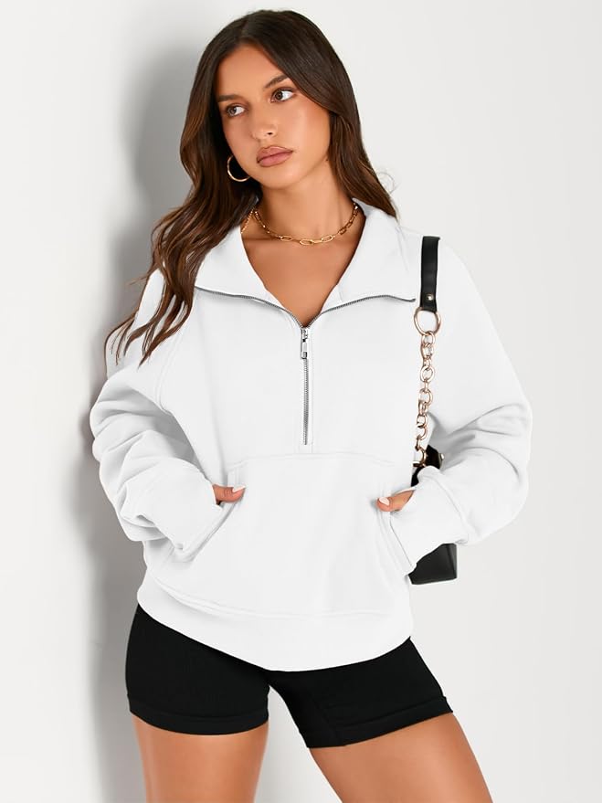 AUTOMET Womens Sweatshirts Half Zip Fleece Pullover Fall Outfits | Fall Fashion Clothes 2026,Cropped Sweatshirts,Cute Y2k Tops,Quarter Zipper Sweater,Winter Loungwear Outfits