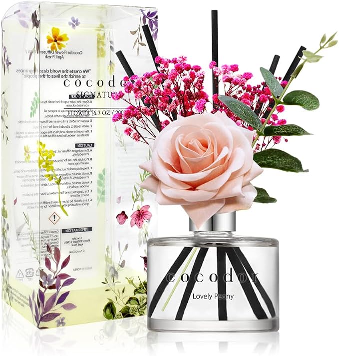 COCODOR Rose Flower Reed Diffuser/Lovely Peony/6.7oz(200ml)/1 Pack/Reed Diffuser, Reed Diffuser Set, Oil Diffuser & Reed Diffuser Sticks, Home Decor & Office Decor, Fragrance and Gifts