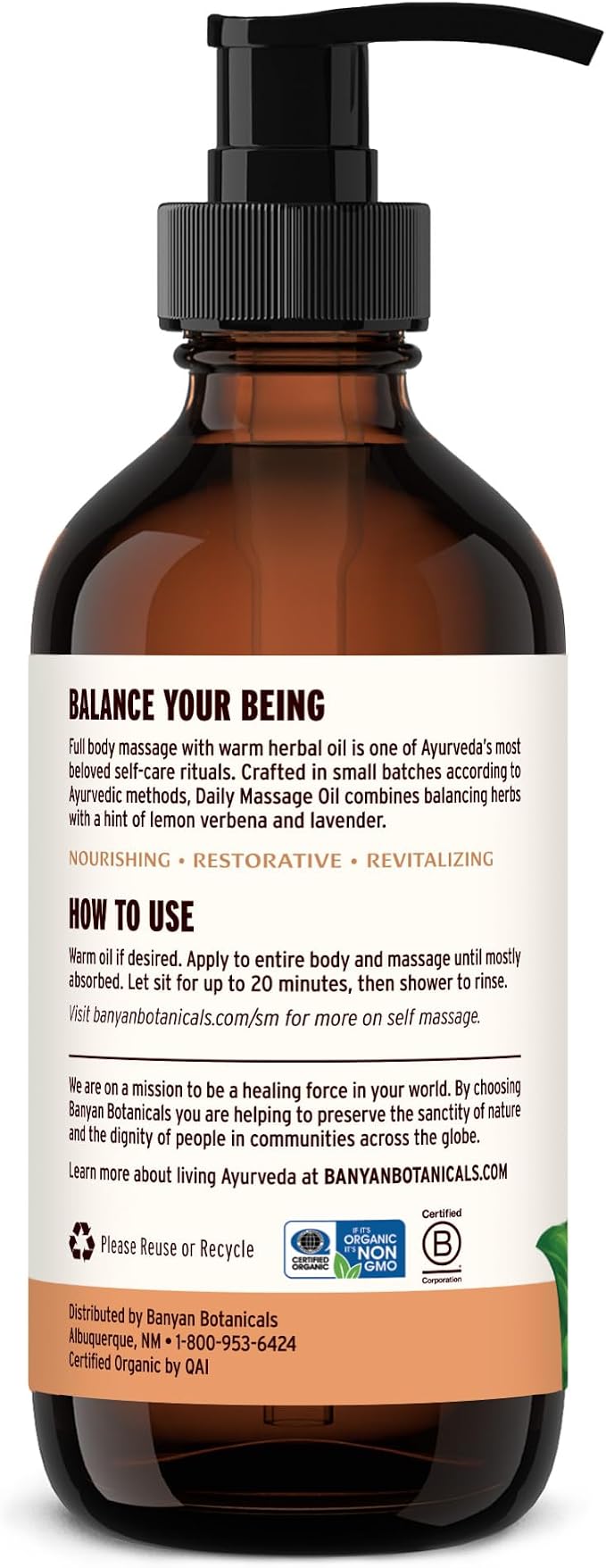 Banyan Botanicals Daily Massage Oil – Organic Ayurvedic Massage Oil – Balancing and Grounding – 8 oz – Non GMO Sustainably Sourced Abhyanga Oil