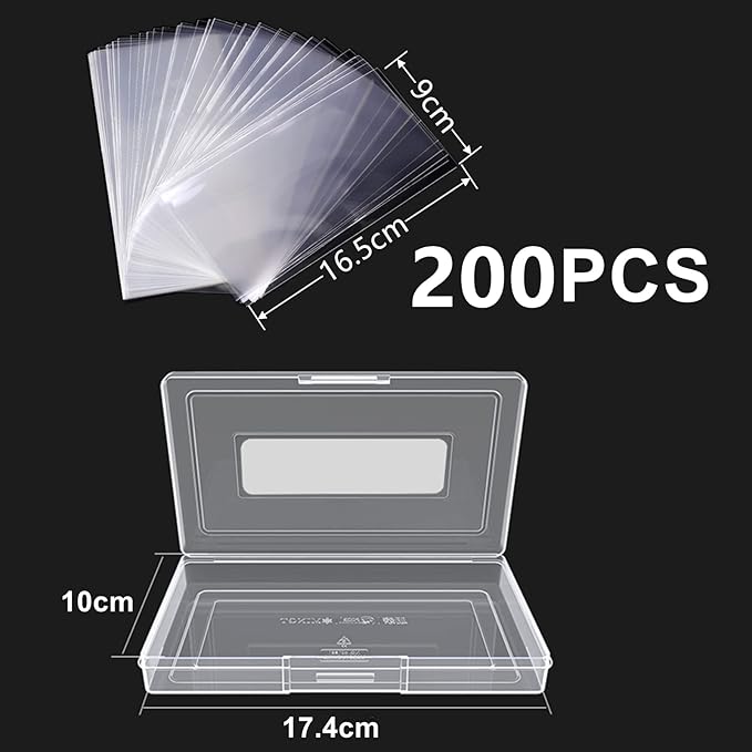 MUDOR 200 Pieces Dollar Bill Holder with Storage Case, PP Material Clear Paper Money Currency Collection Sleeves Protector Bag, Banknotes Protector Slab Holder