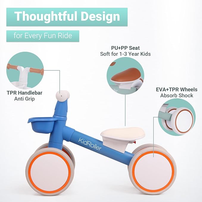 Kid's Balance Bikes for 1 Year Old Boys and Girls, 12-24 Months Toddler Ride-on with Adjustable Seat and a Front Basket, First Birthday Gifts Sky Blue