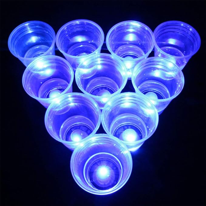 Ahuimeius The Dark Beer Pong Set, LED Beer Pong Cups with Glow-in-the-Dark Balls, 22 Cups, 22 LED Lights (11 Red, 11 Blue), 6 Balls, Glow Party Game Set
