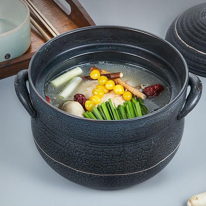 Yeoju traditional Korean Stone Pot with Lid variety of dishes Cookware black 8.7x7x4.5 inches