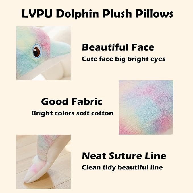 Dolphin Plush Toy, Stuffed Animal, Plush Pillow, Super Soft Sea Animal Plush Toys, Gifts for Kids, Sea Critters (Pinkish Yellow, 19.2 Inches)