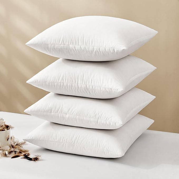 MIULEE 20x20 Pillow Inserts, Set of 4 Feather Down Throw Pillows | Choppable and No Smell, Double-Layer Down-Proof Cotton Cover, Decorative Pillows for Couch Sofa and Bed