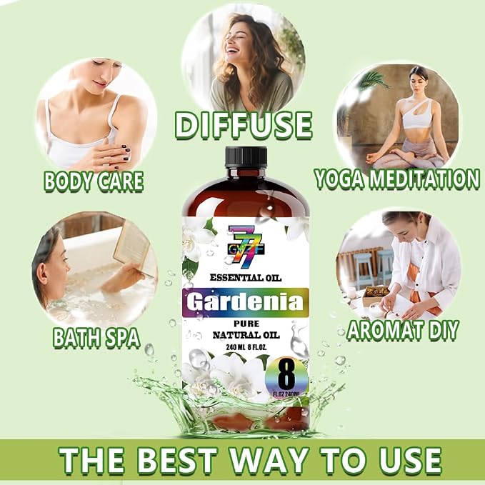 Gardenia Essential Oil, Gardenia Oils, for Diffuser, Humidifier, DIY Candles, Soap, Home, Office, Gift, Essential Oil, GV77ZF Gardenia Fragrance Oil - 8 fl oz (240 ml)