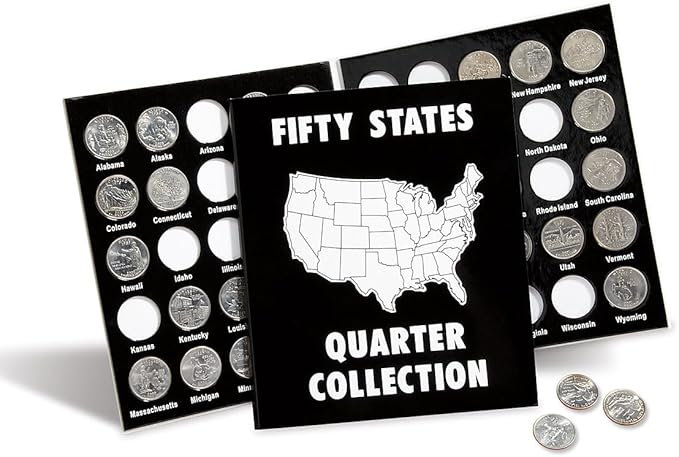 Current Collector 50 States Quarter Album - 1999-2009 Hard Cover United States Coin Collection Holder & Display Book, American History, Fun & Educational Currency Collection, 12-¾” x 7-½” Organizer