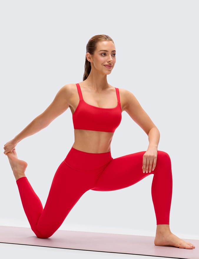 CRZ YOGA Butterluxe Adjustable Wide Strap Sports Bras for Women - Square Back Padded Scoop Neck Yoga Top