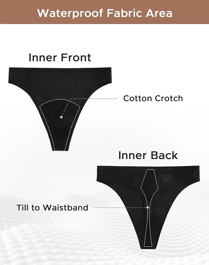 INNERSY Women's Period Thongs Seamless Underwear 3-Pack | Light Absorbency, No Show Sexy Panties, Mid Rise, Lightweight, Smooth Touch