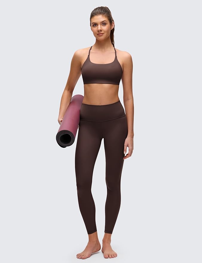 CRZ YOGA Butterluxe Twist Cross Back Sports Bras for Women - U Neck Padded Adjustable Spaghetti Straps Yoga Top