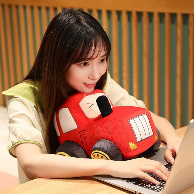 Soft Plush Tractor Stuffed Truck Toy Super Cute Car Plushie Throw Pillow Excellent Gifts for Kids or Birthday Party 12 Inches (Red)