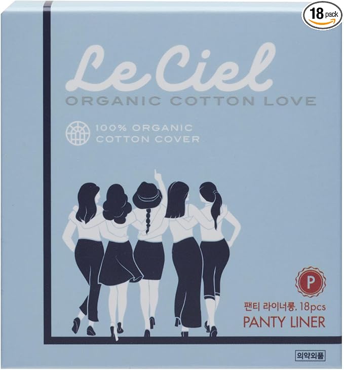 Le Ciel Organic Cotton Panty Liners – Long Length, Breathable and Soft Cover (18 Count)