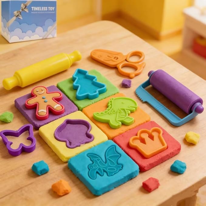 Dough Tools Play for Kids-Dough Accessories Molds Dinosaur Fruit Roller Cutter Scissor and Storage Box, Party Favors Set for Age 3+