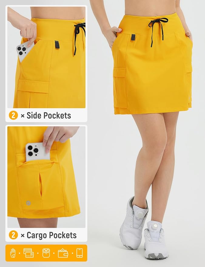 baleaf Women's 16" Hiking Cargo Skort with Pockets Knee Length Skirts | 4 Cargo Pockets, High Waisted, Built-In Shorts, UPF 50+ Sun Protection, Quick Dry, Stretch, Hiking, Golf, Outdoor, Casual