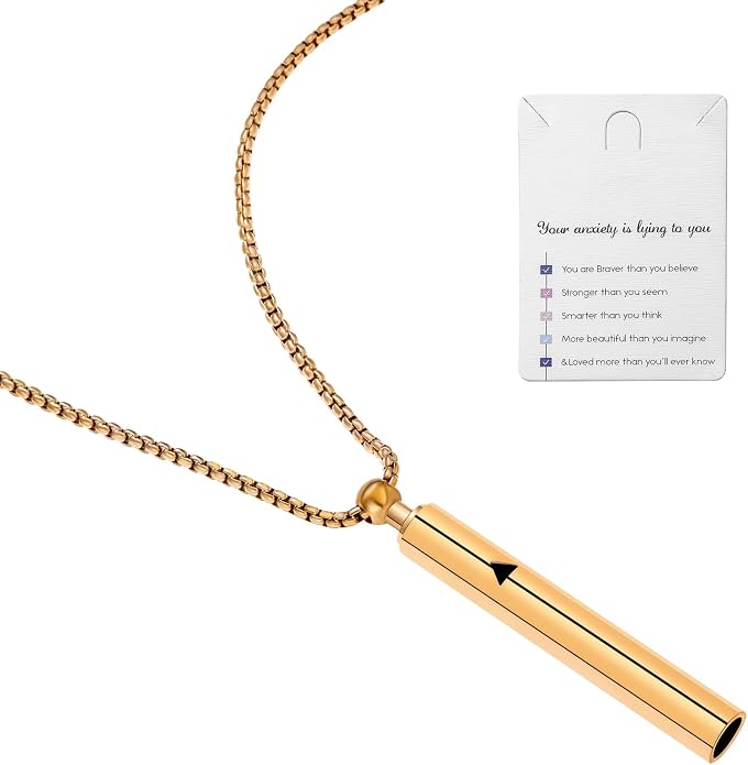 Stainless Steel Anxiety Breathing Necklace, Mindful Breathwork Tool for Stress Relief, Meditation Gifts for Women and Men