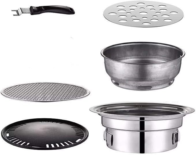 Korean BBQ Grill Charcoal, 15.7 inch Non-stick Stainless Steel Tabletop BBQ Grill Stove Portable Indoor Charcoal Grill Korean BBQ Table Korean Barbecue Grill for Outdoor Indoor Camping Picnic