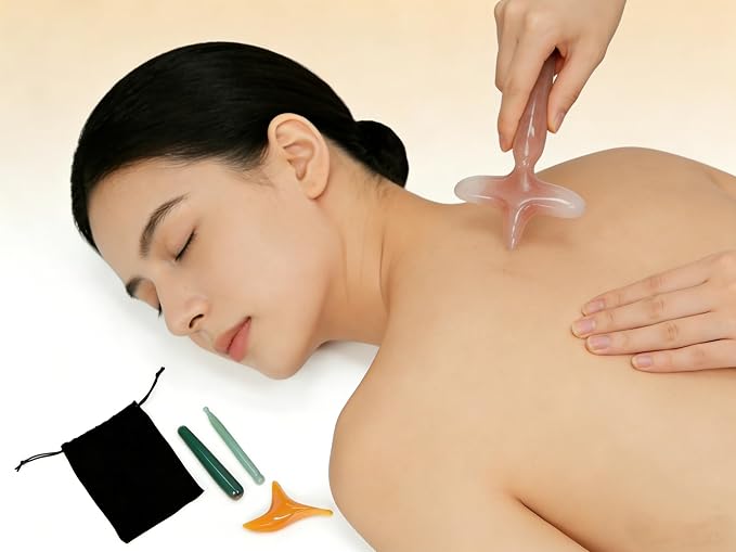 Acupressure Massage Tool Set for Neck and Shoulder Relief, Trigger Point Massager & Gua Sha Scraping Tools for Back, Muscle Tension Relief, Self Massage Kit with Travel Pouch