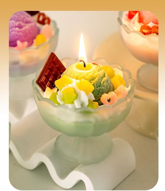 Generic Ice Cream Aromatherapy Candles, Glass Goblet, Decorative Dessert Shape, Fruit Fragrance, Birthday Festival Party Mother Gift (Iceberg Moss)