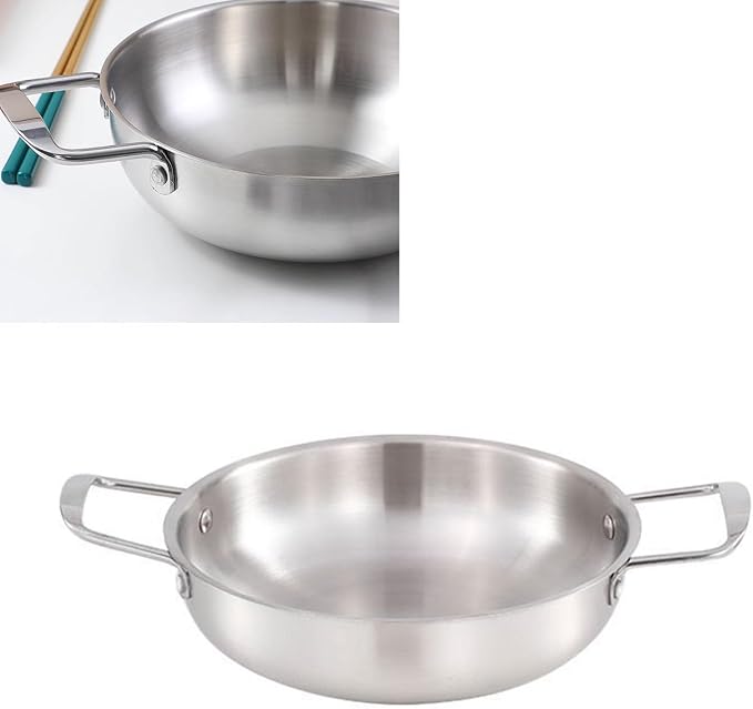 Stainless Steel Korean Ramen Pot with Double Handles, Compatible with Gas and Induction Cooktops, for Soup Noodles Pasta (Original Color, 7.1in)