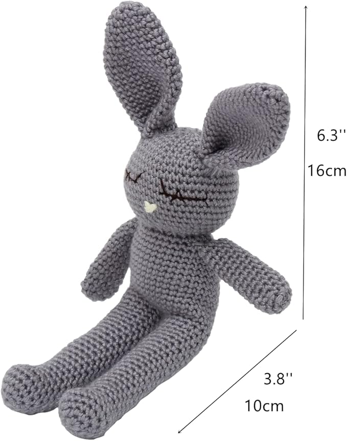 Moni's Choice Stuffed Plush Baby Crochet Bunny Rabbit Easter Gifts Handmade Stuffed Animal Hand-Knit Doll Granddaughter Grandson Lovey Sleep Toy Newborn(Grey)