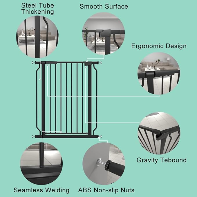 ALLAIBB White 40.55" Extra Tall Wide 57.48-74.4" Baby Gate Pressure Mounted Walk Through Child Kids Safety Toddler Tension Pet Dog Gates with Extension for Doorways Kitchen