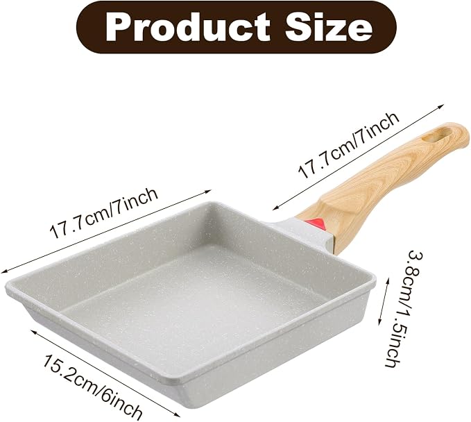 Japanese Omelette Pan, Tamagoyaki Egg Pan, Nonstick Frying Pan with Spatula, Healthy Granite Cookware, PFOS & PFOA Free, 6" x 7" (White)