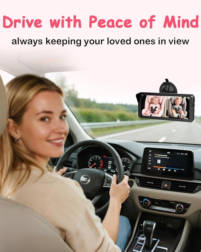 Rohent Dual Baby Car Camera for 2-Kids: 6.9'' HD Split Screen with Auto Brightness 1080P Backseat Camera for Twins Infrared Night Vision - 360° Adjustable USB Easy Setup Ideal for SUVs Minivans