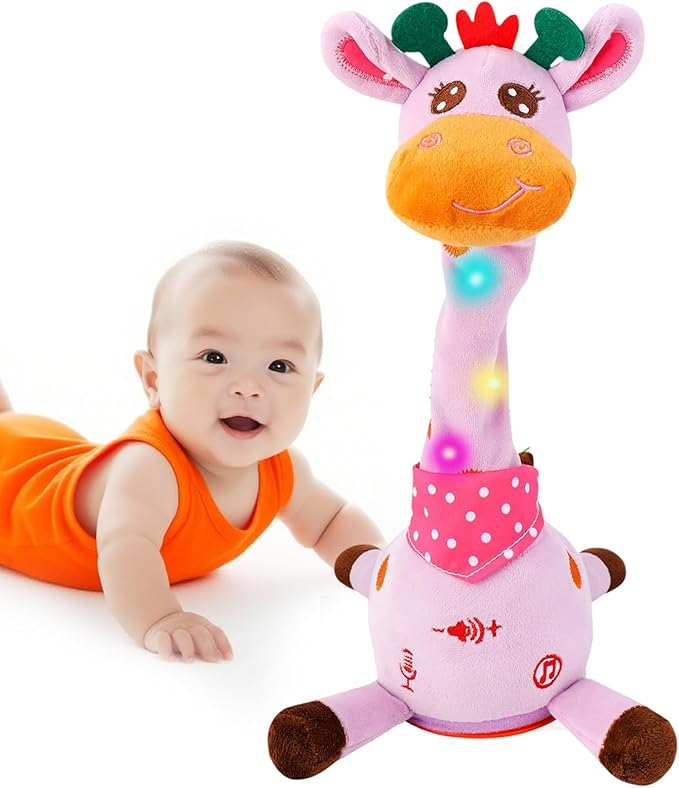 Dancing Talking Singing Giraffe Baby Toy, Tummy Time Toy Giraffe Stuffed Animal with Volume Adjustment, Singing 10 Children's Songs Light Up Toys, Repeating What You Say (Cute Purple)