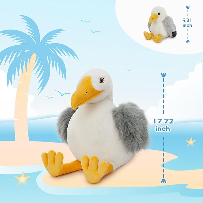 MaoGoLan 4Pcs Big Seagull Stuffed Animal with Babies Inside,17.7" Mama Seagull Plush with Three Adorable Baby Seagull Plushies for Small Hand,Beach Plush Lover Gift for Kids,Boys,Girls