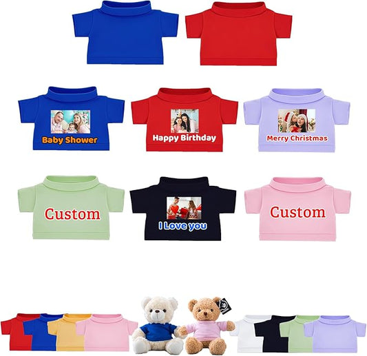 8 Pcs Custom Teddy Bear Clothes with Name Photo, Personalized Stuffed Animal Clothing Fit 8-16inch Stuffed Bear Clothing, Personalized Clothes for Teddy Bears Make Your Own Plush Doll Shirt