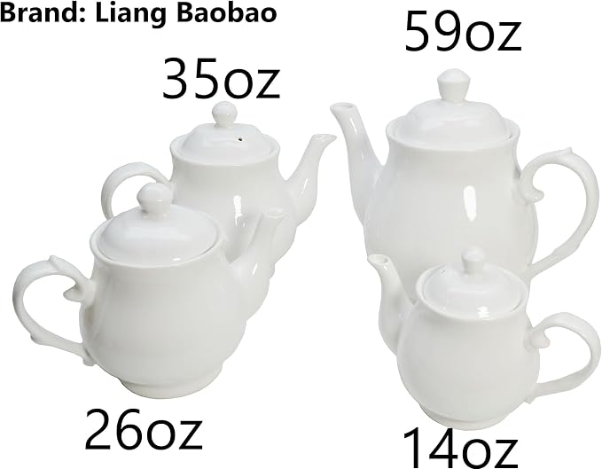 White Porcelain Teapot, Lotus Tea Pot Coffee Tea Water Pot Vintage Ceramic Gooseneck Kettle (26oz)