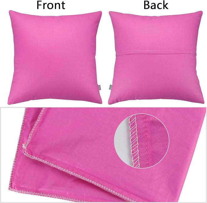 Thmyo 4-Pack 100% Cotton Comfortable Solid Decorative Throw Pillow Case, Square Cushion Cover Pillowcase Sublimation Blank Pillow Covers DIY Throw Pillowcase for Couch(18x18 inch/ 45x45cm,Rose red)