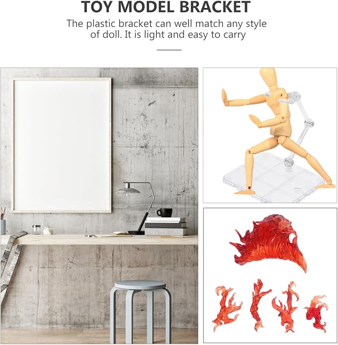 iplusmile Action Figure Stand, Figurine Model Display Rack DIY Assembly Action Figure Display Holder Doll Model Support Stand with Fire Effects Display Stand, Red