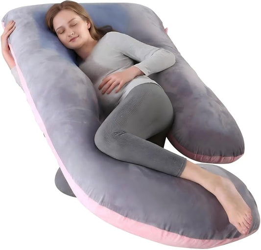 Pregnancy Pillow for Sleeping, Soft 57“ Full Body Maternity Pillow, U Shaped with Removable Washable Cover, Support for Back, Belly, Leg, Hip, Neck & Shoulder (Pink & Grey)