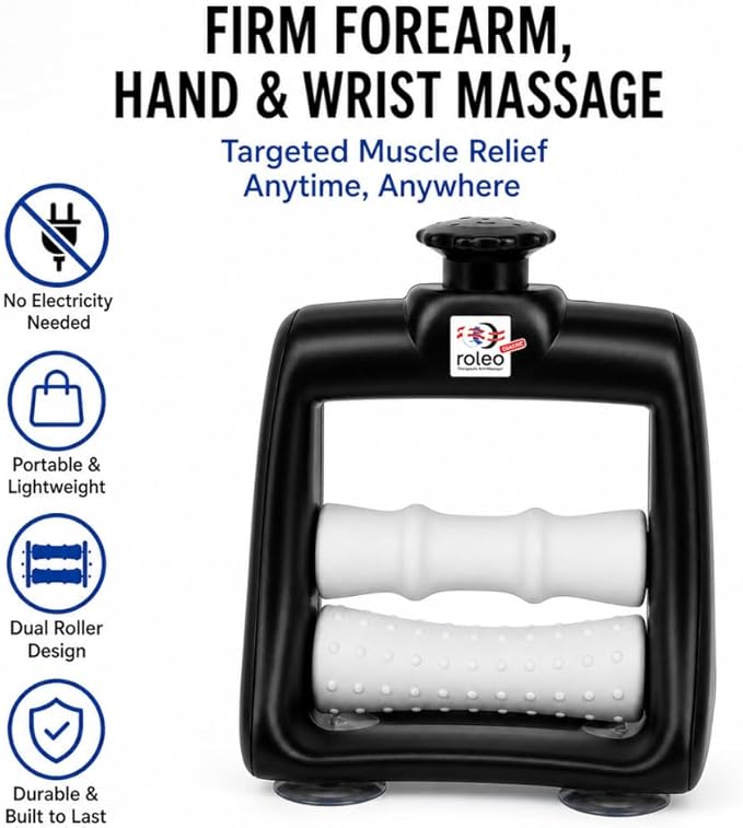 Roleo Arm and Hand Massager Forearm, Hand, and Wrist Massager; Arm Roller; Portable. Firm Forearm Massage for Hand and Wrist Wellness. Invented by a LIC. Massage Therapist.
