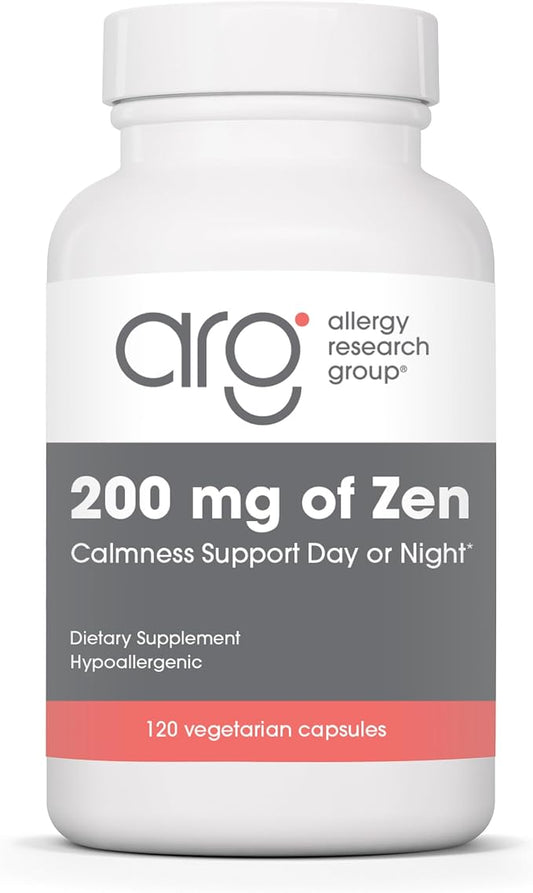 Allergy Research Group ARG 200 mg of Zen - Supports Calm and Stress Balance - Delivers 200 mg L-Theanine & 550 mg GABA per Serving - Vegetarian & Hypoallergenic - 60 Servings - 120 Capsules