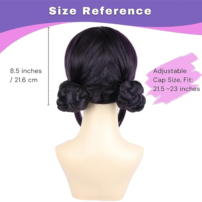 morvally Short Black Purple Wig with 2 Buns for Women Anime Cosplay Synthetic Hair Wigs for Halloween Costume Party (Black Purple, Adults)
