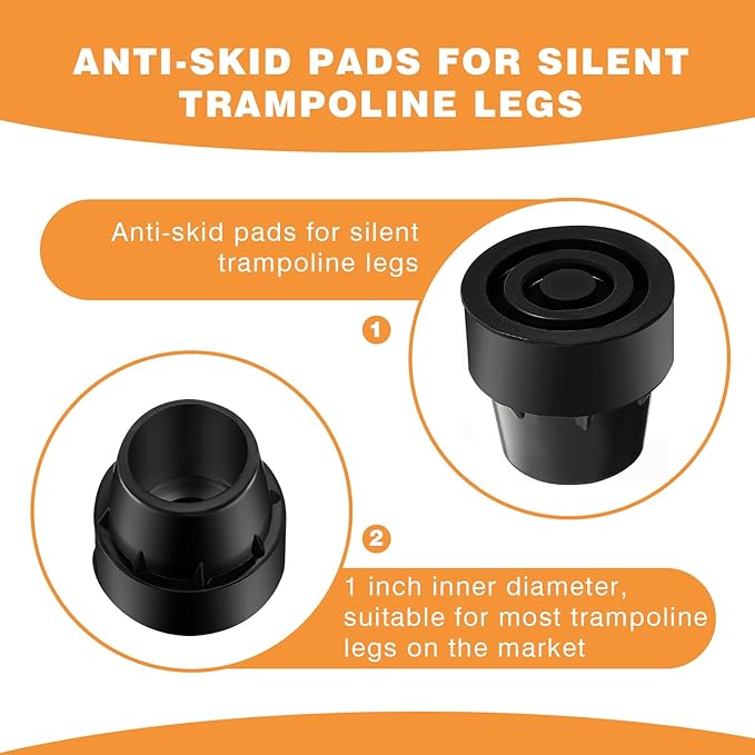 8 Pieces Replacement Mini Trampoline Leg Caps, Black Rubber Caps Tips Floor Protectors for 1" ID Trampoline Leg Chair Legs